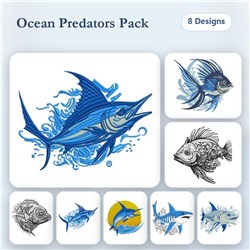 Ocean Predators Embroidery Bundle – Fish Designs (8 Designs)