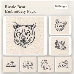 Redwork Embroidery bundle featuring 10 bear designs including Bear Head, Bear with Fish, and Sleeping Bear.
