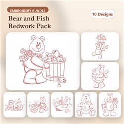 Redwork Bear and Fish