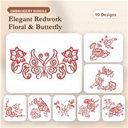 Redwork Dancing Butterflies