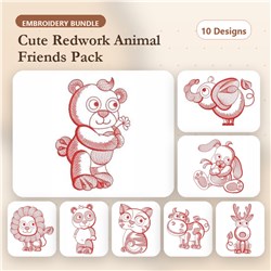 Redwork Rippled Animals