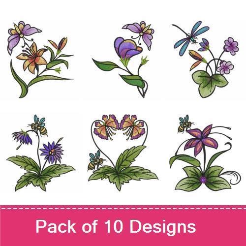 Floral and Insects Embroidery Bundle – Butterfly, Dragonfly, Orchid & More (10 Designs)