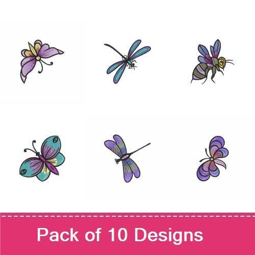 Purple Insects Embroidery Designs Bundle – Purple Butterfly, Pink Butterfly, Purple Dragonfly & More (10 Designs)