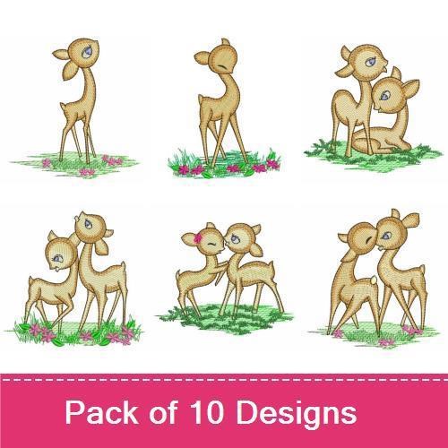 Deer Friends Embroidery Bundle – Deer Family with Flowers, Pair of Deer, Single Standing Deer & More (10 Designs)