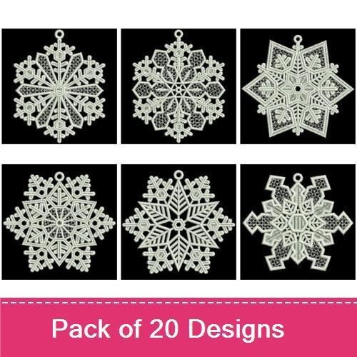 FSL Elegant Snowflake Embroidery Designs Bundle – Intricate Lace Snowflakes & More (20 Designs)