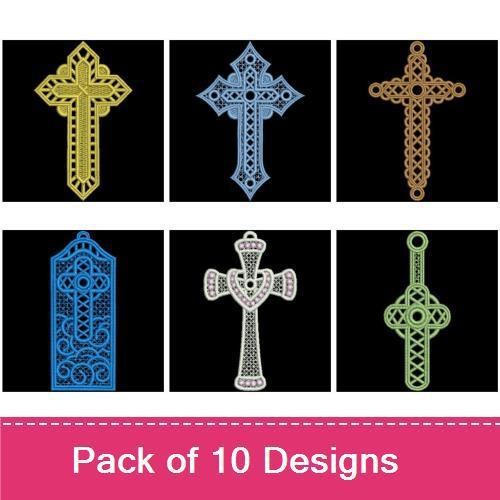 FSL Elegant Lace Cross Embroidery Designs Bundle – Lace Cross Gold, Lace Cross Blue, Lace Cross Green & More (10 Designs)