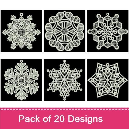 FSL Elegant Snowflake Embroidery Bundle – Hexagonal, Complex, Floral & More (20 Designs)