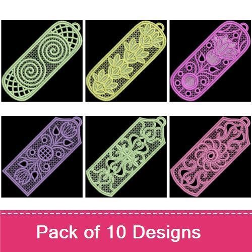 FSL Elegant Lace Bookmark Embroidery Bundle – Floral, Snowflake, Swirl & More (10 Designs)