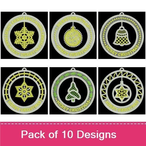 FSL Christmas Ornament Embroidery Designs Bundle – Snowflake, Bell, Holly & More (10 Designs)