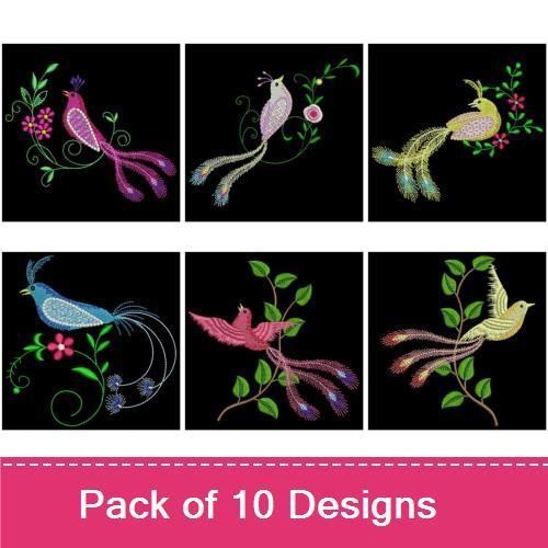 Elegant Bird Embroidery Designs Bundle – Pink Bird, Blue Bird, Bird with Flowers & More (10 Designs)