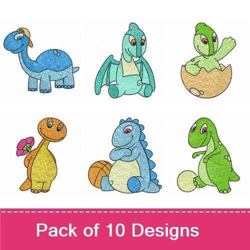 Cute Baby Dinosaurs Embroidery Designs Bundle – Flying Baby Dinosaur, Baby Brontosaurus, Hatching Dinosaur & More (10 Designs)