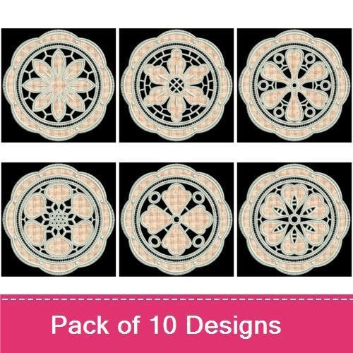 FSL Lace Medallions Embroidery Designs Bundle – Floral Lace Medallion 1, Floral Lace Medallion 2, Floral Lace Medallion 3 & More (10 Designs)