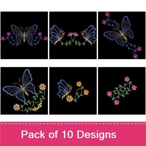 Butterflies & Flowers Embroidery Designs Bundle – Elegant Butterfly with Flowers, Butterfly with Floral Accents & More (10 Designs)