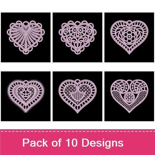 FSL Delicate Lace Hearts Embroidery Bundle – Swirls, Floral Design, Openwork & More (10 Designs)