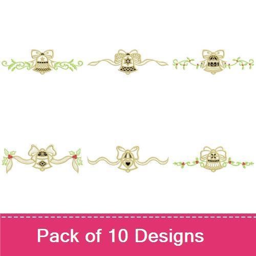 Christmas Bells Embroidery Designs Bundle – Christmas Bell with Ribbon, Holly and Bell Design, & More (10 Designs)