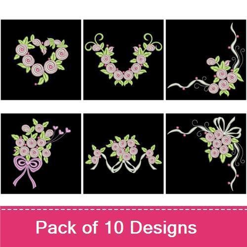 Floral Rose Embroidery Designs Bundle – Rose Bouquet, Heart of Roses & More (10 Designs)