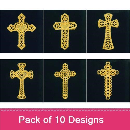FSL Heart Lace Cross Embroidery Designs Bundle – Decorative Ends, Openwork, Filigree & More (10 Designs)