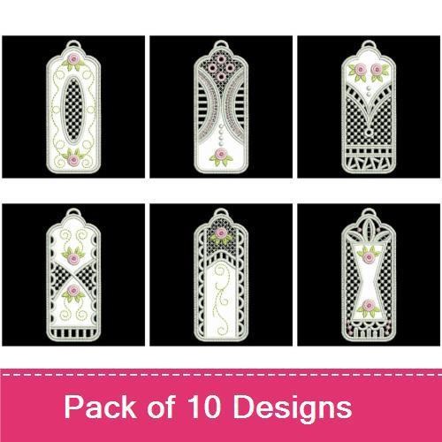 FSL Floral Bookmark Embroidery Designs Bundle – Elegant Floral Accents, Intricate Lace, & More (10 Designs)