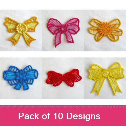FSL Colorful Lace Bows Embroidery Bundle – Pink, Yellow, Blue, Green & More (10 Designs)