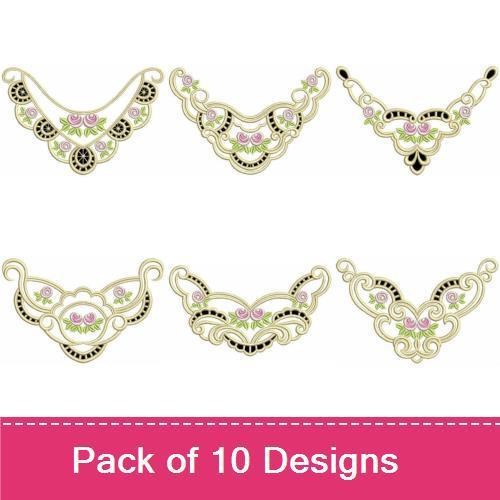 Floral Collar Embroidery Bundle – Elegant Rose Collar, Floral Collar with Black Accents, Artistic Rose Collar & More (10 Designs)