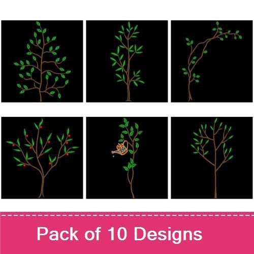 Elegant Branches with Leaves Embroidery Designs Bundle – Tall Leafy Branch, Branch with Bird, Curved Branch & More (10 Designs)