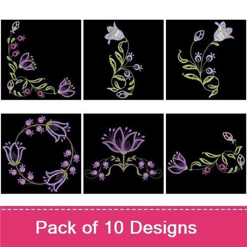 Floral Elegance Embroidery Designs Bundle – Purple Tulip Bouquet, Violet Floral Cluster, Elegant Purple Bloom & More (10 Designs)