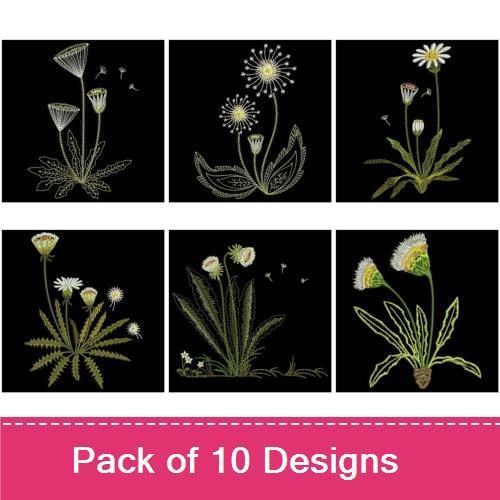 Delicate Dandelion Flowers Embroidery Designs Bundle – Dandelion Flower, Seedheads, Bloom & More (10 Designs)