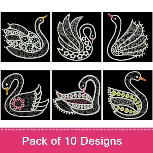 Elegant Swan Embroidery Bundle – Swan with Floral Embellishments, Swan in Flight, Ornate Swan Design & More (10 Designs)