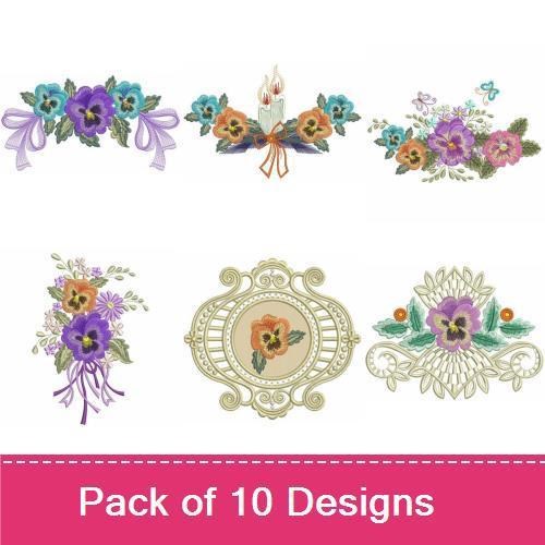 Pansy Flowers Embroidery Designs Bundle – Pansy Floral Arrangement, Pansy Belt, Pansy Centerpiece & More (10 Designs)