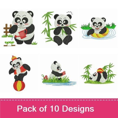 Panda Embroidery Designs Bundle – Gardening Panda, Fishing Panda, Panda at the Fence & More (10 Designs)