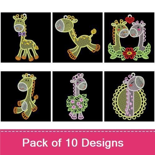 FSL Friendly Giraffes Embroidery Bundle – Giraffe with Heart, Giraffe with Flower, Baby Giraffe & More (10 Designs)