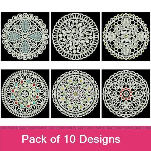 FSL Elegant Lace Medallions Embroidery Bundle – Floral Lace Medallion, Ornamental Lace Medallion, & More (10 Designs)