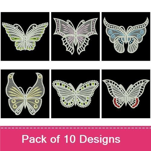 FSL Lace Butterflies Embroidery Designs Bundle – Elegant Lace Butterfly Design 1, Elegant Lace Butterfly Design 2 & More (10 Designs)