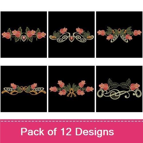 Romantic Rose Embroidery Designs Bundle – Rose Wreath, Heart with Roses, Rose Bouquet & More (12 Designs)