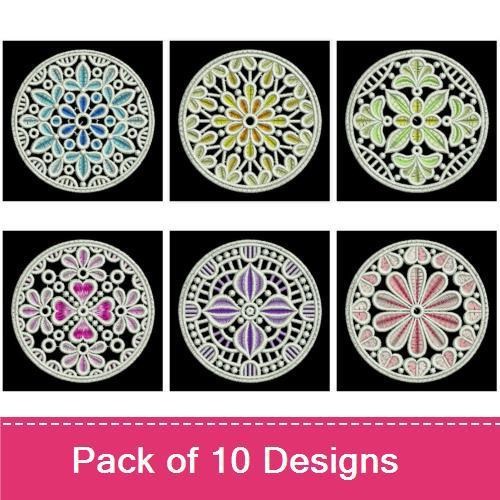FSL Elegant Lace Medallions Embroidery Bundle – Blue, Green, Pink, Purple & More (10 Designs)