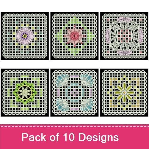 FSL Floral Lace Embroidery Designs Bundle – Floral Lace Square with Center, Geometric Floral Lace, & More (10 Designs)
