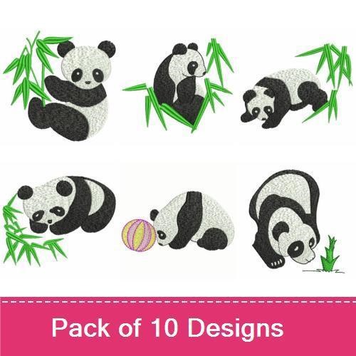 Panda Embroidery Designs Bundle – Panda with Bamboo, Panda Playing with Ball, Panda Peeking & More (10 Designs)