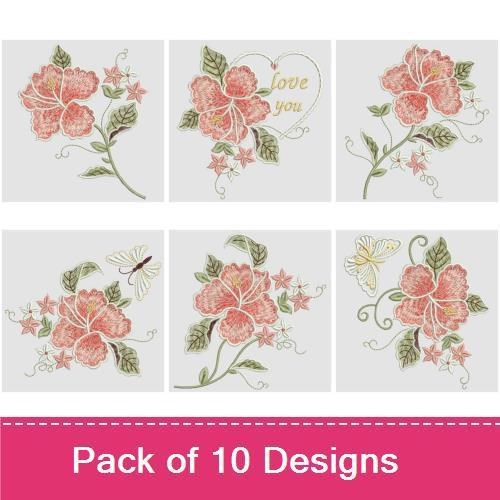 Floral Embroidery Bundle – Coral Floral Arrangement, Love You Floral, Floral Vine & More (10 Designs)