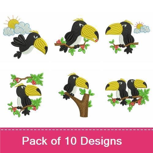 Tropical Toucan Embroidery Designs Bundle – Toucan on Branch, Toucan with Sun, & More (10 Designs)