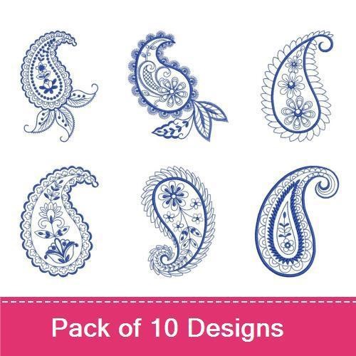 Redwork Paisley Embroidery Designs Bundle – Blue Paisley Design 1, Blue Paisley Design 2, Blue Paisley Design 3 & More (10 Designs)