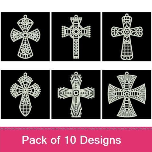 FSL Lace Cross Embroidery Designs Bundle – Floral Design, Detailed, Simple, Ornate & More (10 Designs)