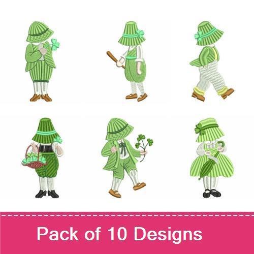 St. Patrick's Day Children Embroidery Designs Bundle – Child with Shamrock, Child Holding a Shamrock & More (10 Designs)