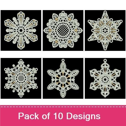 FSL Elegant Snowflakes Embroidery Designs Bundle – Ornate Snowflake 1, Ornate Snowflake 2, Ornate Snowflake 3 & More (10 Designs)