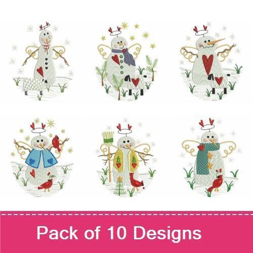 Snow Angel Embroidery Designs Bundle – Snow Angel with Red Cardinal, Snow Angel with Flowers & More (10 Designs)