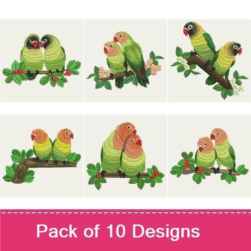Lovebirds Embroidery Bundle – Lovebird Couple, Lovebird on Branch, Group of Lovebirds & More (10 Designs)