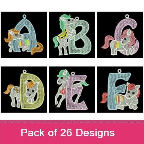 FSL Pony Alphabet Embroidery Bundle – A to Z Colorful Pony Letters (26 Designs)