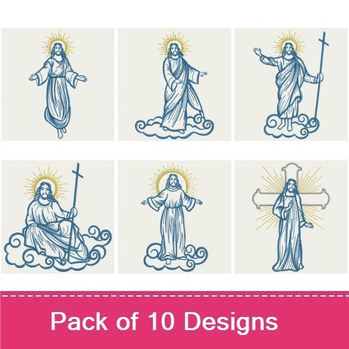 Redwork Jesus Embroidery Designs Bundle – Jesus on Clouds, Jesus with Open Arms, Standing Jesus & More (10 Designs)