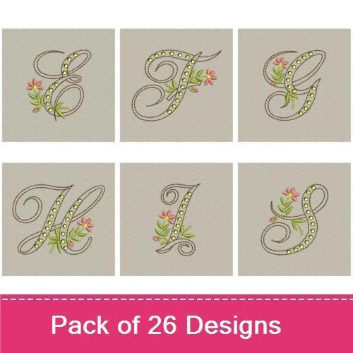 Floral Script Embroidery Bundle – Floral Script A, Floral Script B, Floral Script C, Floral Script D & More (26 Designs)
