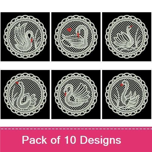 FSL Elegant Swan Embroidery Bundle – Intricate Lace Frames & More (10 Designs)