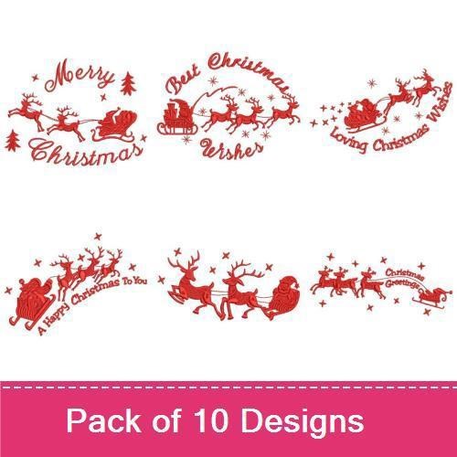 Redwork Christmas Embroidery Designs Bundle – Merry Christmas with Sleigh and Reindeer, Santa in Sleigh & More (10 Designs)